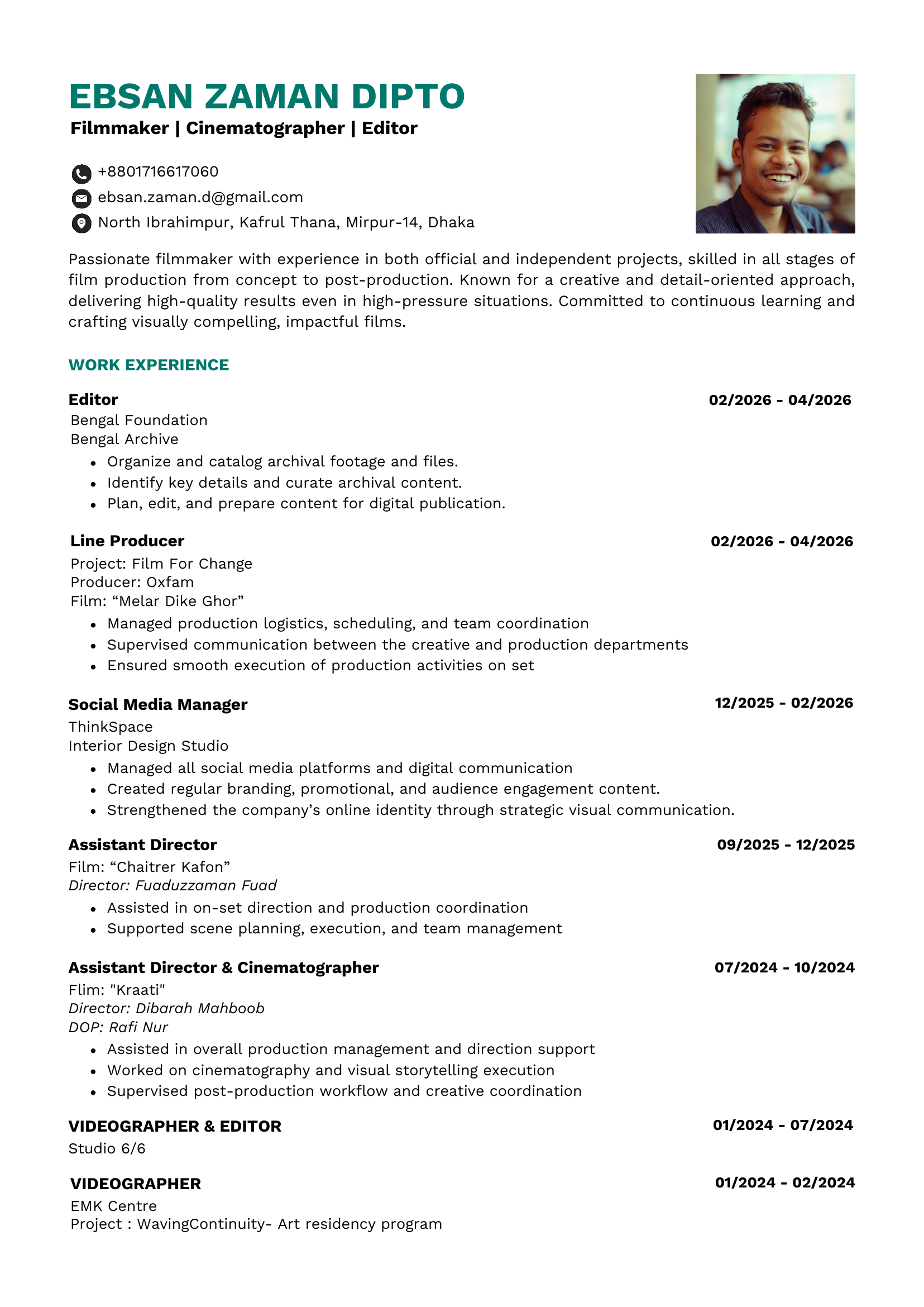 Ebsan Zaman Dipto — CV, page 1 of 2